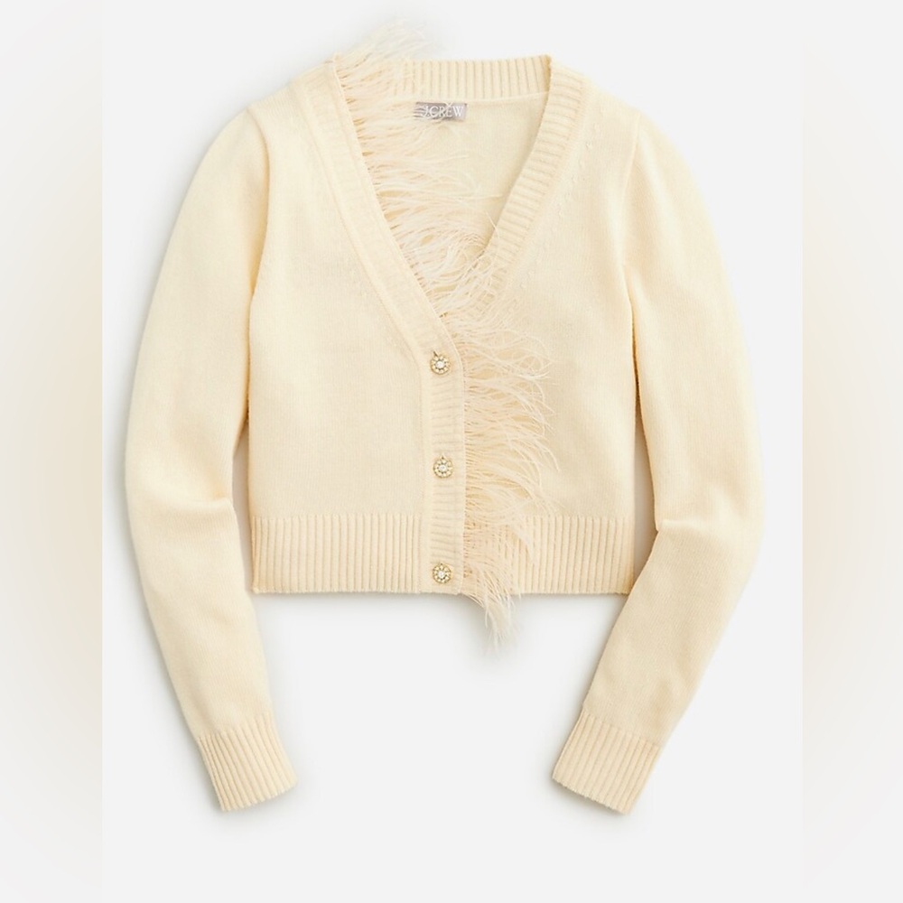 JCrew feather trimmed cropped cashmere cardigan